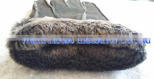 Beige color sheepskin shell fur lining women leather gloves
