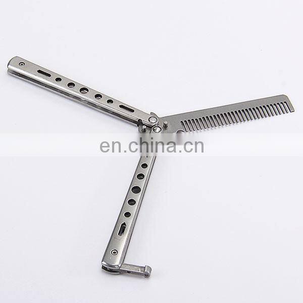 Stainless Steel Silver Practice Butterfly Comb Trainer Training Folding Dull Tool Outdoor Camping Comb