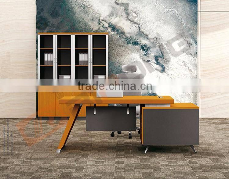 Modern brushing 304 SS frame yellow wooden executive office computer table cpmputer laptop desk