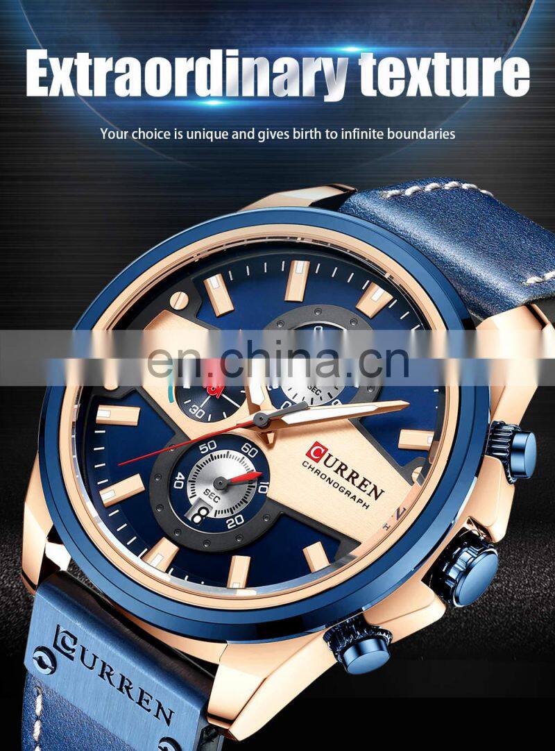 CURREN 8394 New Man Quartz Watches Wristwatches Business Clock Male Chronograph watch with leather