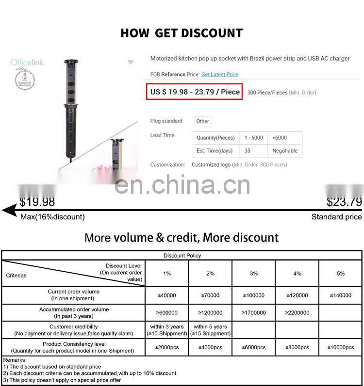 Motorized kitchen pop up socket with Brazil power strip and USB AC charger