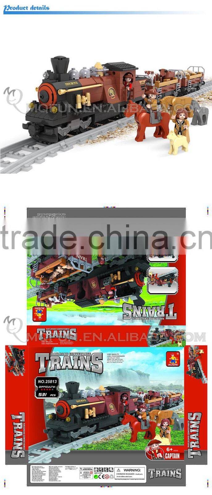 Mini Qute DIY classical train rail track Transport vehicle action figure plastic building block model educational toy NO.25813