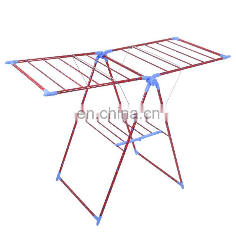 Outdoor lawn or indoor balcony foldable portable type orange yellow plastic aluminium alloy clothes drying rack