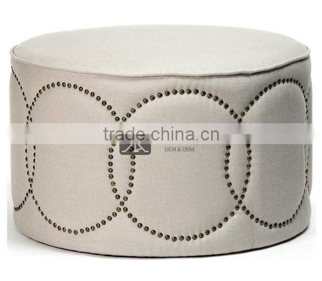 OT-081 European Style Fabric Ottoman With Silver Studs Decorative
