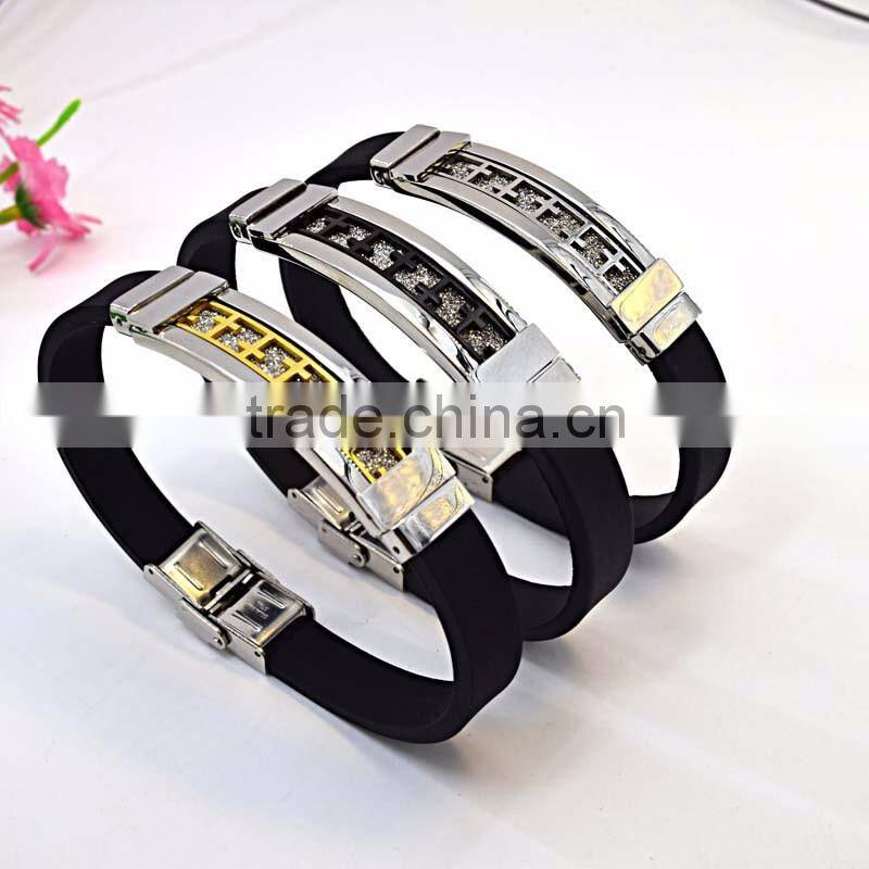 Daily wear wholesale fashion jewelry stainless steel engrave cross silicon bracelet