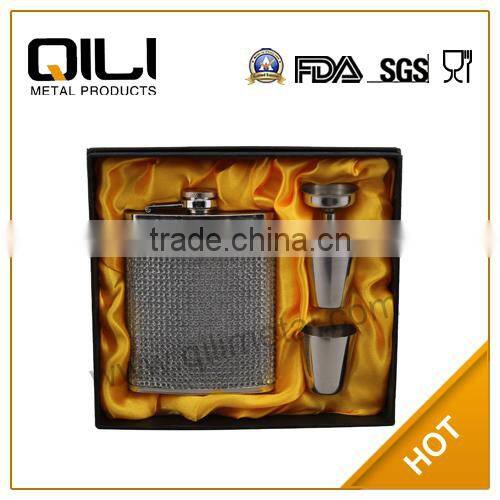 Hot sale stainless steel popular buy hip flask with safety shot glass,safety funnel