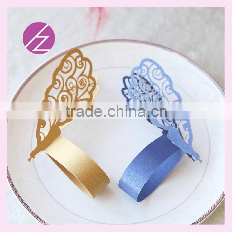 Wholesale cheap 2015 wedding paper crafts,laser cut wedding purple napkin rings MJ-32