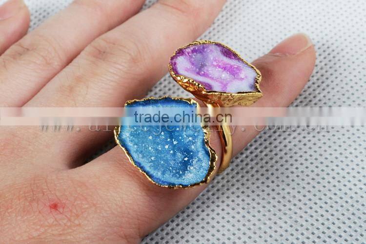 New fashion agate druzy geodel ring with natural gemstone for women girl jewellery