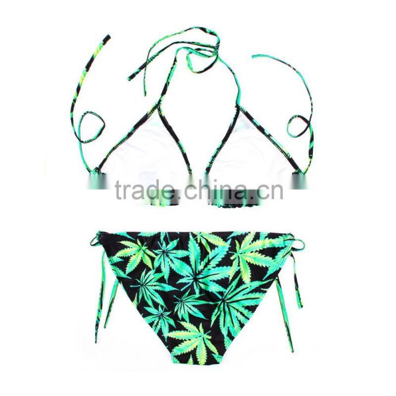 Green Leaf Sexy Women Digital Print Bikini Set