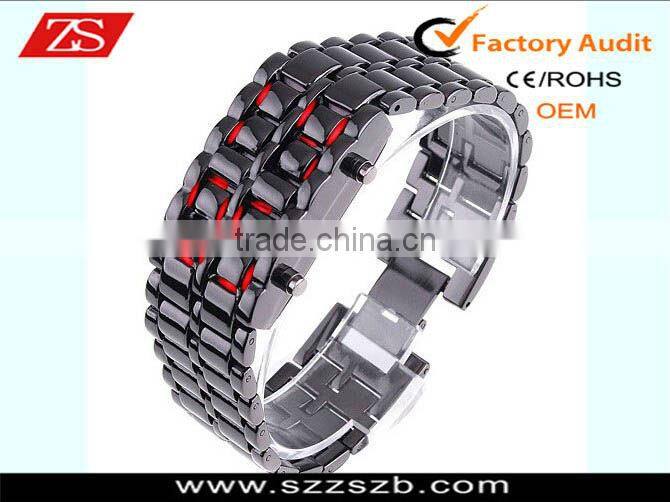 Silver Digital Wrist Watch Metal red LED Metal Samurai Mens