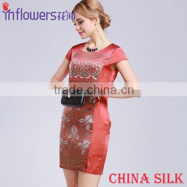 Beautiful Red Summer Floral Print Long Dress 100 Silk beach dress wholesale