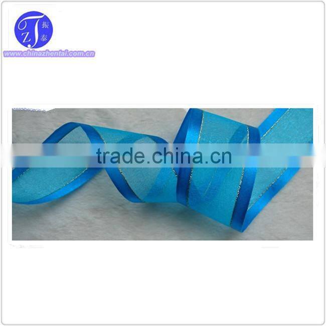 China Manufacturer supply colorful satin edges organza ribbon with gold wire
