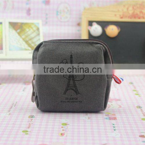Small canvas Portable Linen Money Coins Case Makeup Zipper Bag Pouch