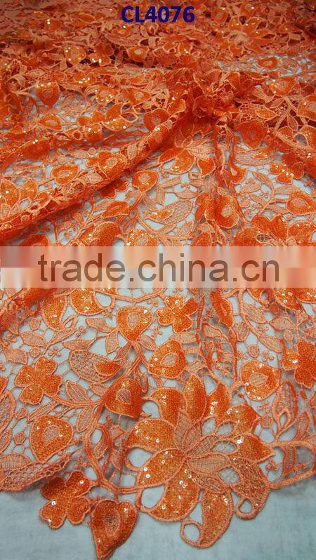 CL4076 peach 2014 New fashion sequins lace with factory price,solf and unique pattern 5 yards
