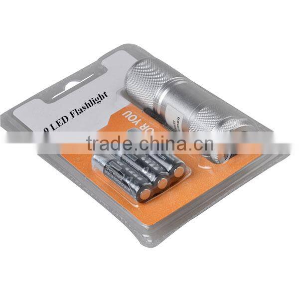 Cheap aluminum 9 led flashlight with white box packing