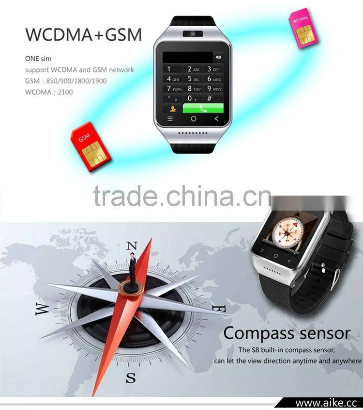 S8 Smart Watch Phone Bluetooth 4.0 Android 4.4 Wifi 3G WCDMA Dual Core MTK6572 512MB 8GB GPS 5.0MP Camera Wrist watch Smartphone