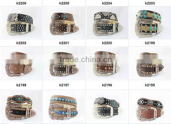 Rhinestone leather belt for jeans