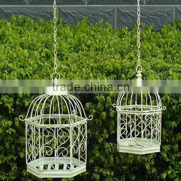 Antique Set Of 2/S White Outdoor Wrough Iron Garden Home Bird Cage