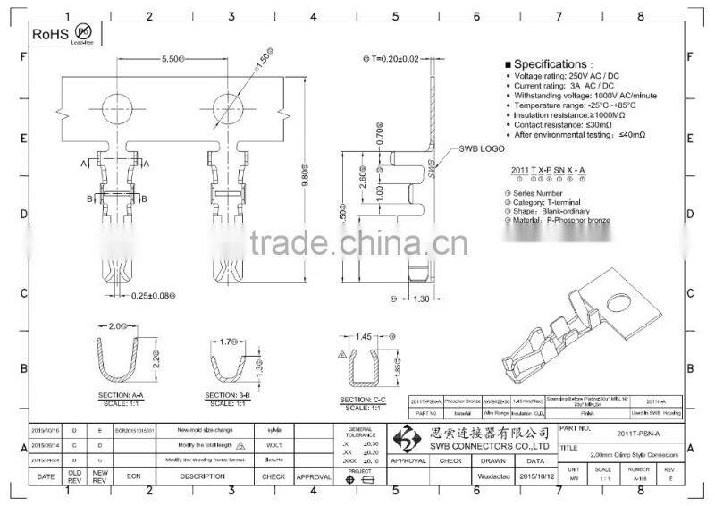 2.0MM Pitch Wire to board electronic connectors PA66 Straight/vertical housing wafer terminal