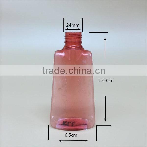 150ml 5oz transparent red flat plastic bottle for cosmetics use with caps