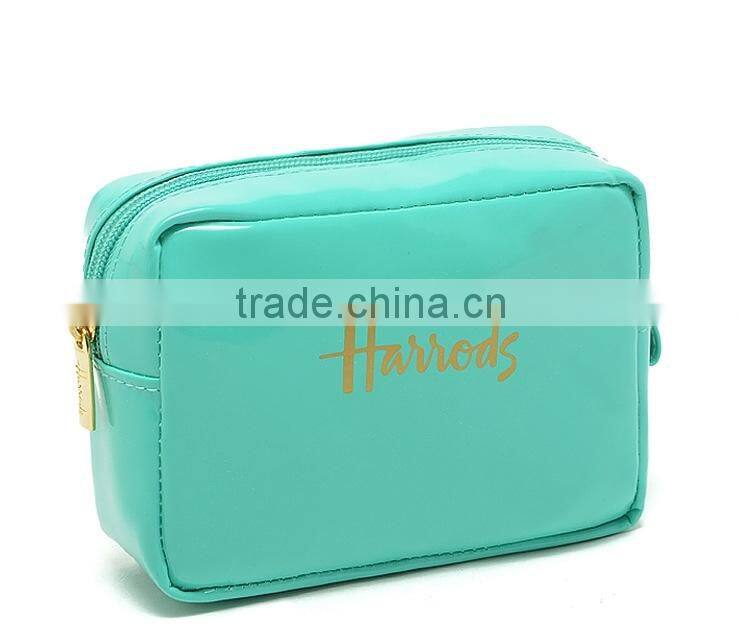 Mint green mirror leather toiletry bag,make up pouch,cosmetic bag