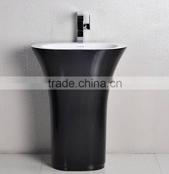 Good Quality solid surface bathroom Freestanding Pedestal Wash Basin, artificial stone pedestal wash basin