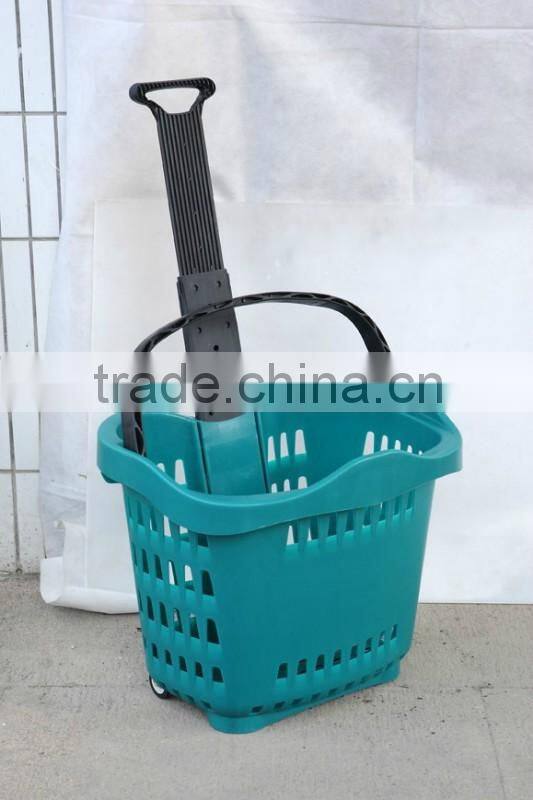 RH-BPR42-2 Multifunctional Supermarket Shopping Plastic Basket With Wheels