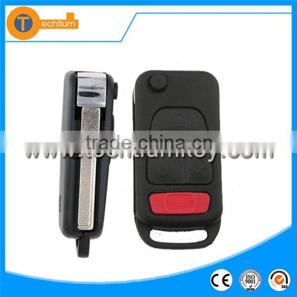 3 + 1 button flip remote key blank case shell with soft fob 4 track blade and logo for Mercedes Benz ML M CL S C SL E EC SEL SEC
