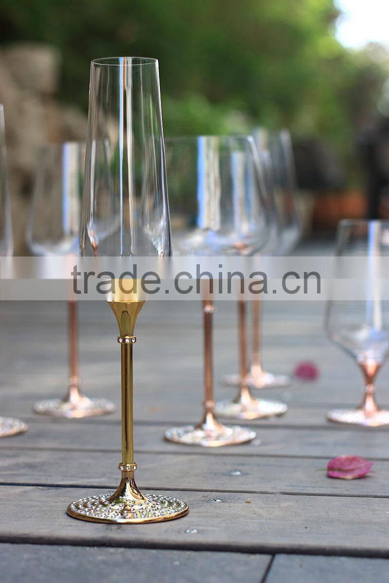 new design lead free clear crystal 380ml beer glasses with rose gold stand