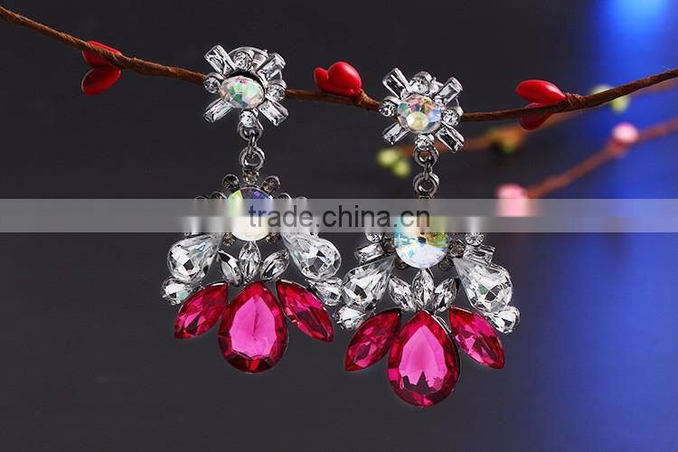 newest designs promotion multi color rhinestone water drop fancy earrings for party girl