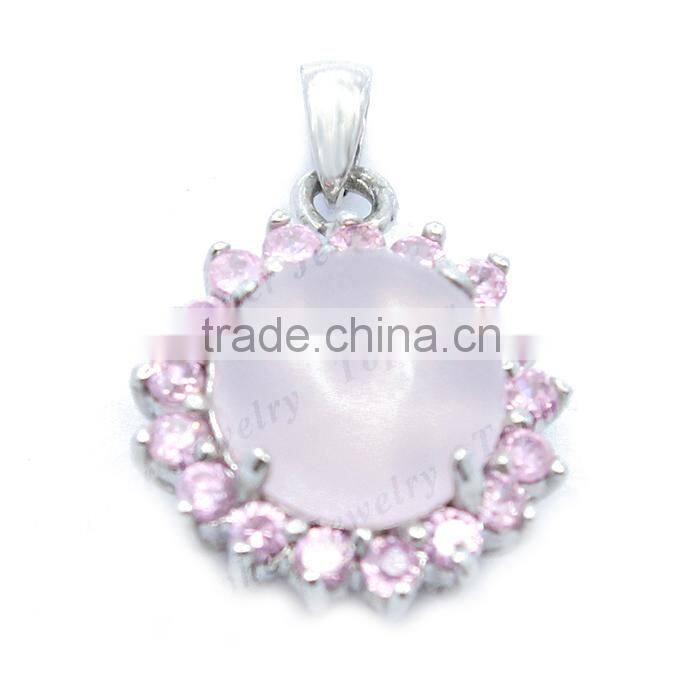 Attractive Newest Style Pendant 925 Sterling Silver Big Pink Stone Pendant