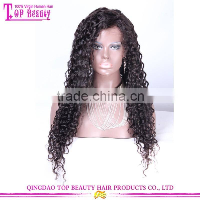 Best selling high quality new design deep curly human hair full lace wig with baby hair