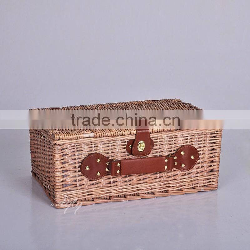 hand woven wicker picnic basket with lid