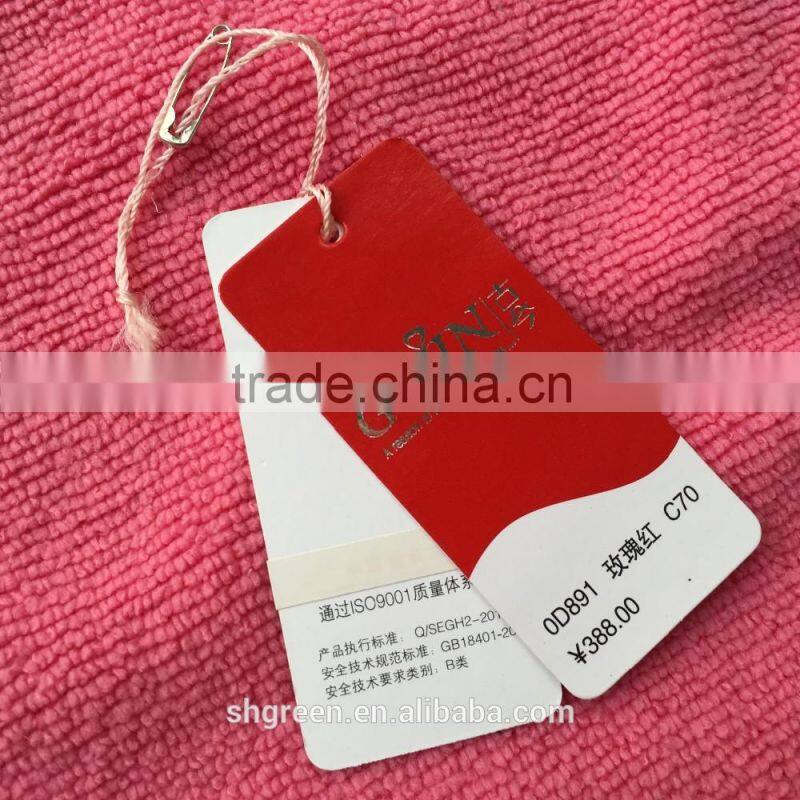 Hot stamping silver white paper hangtag with plastic string tag