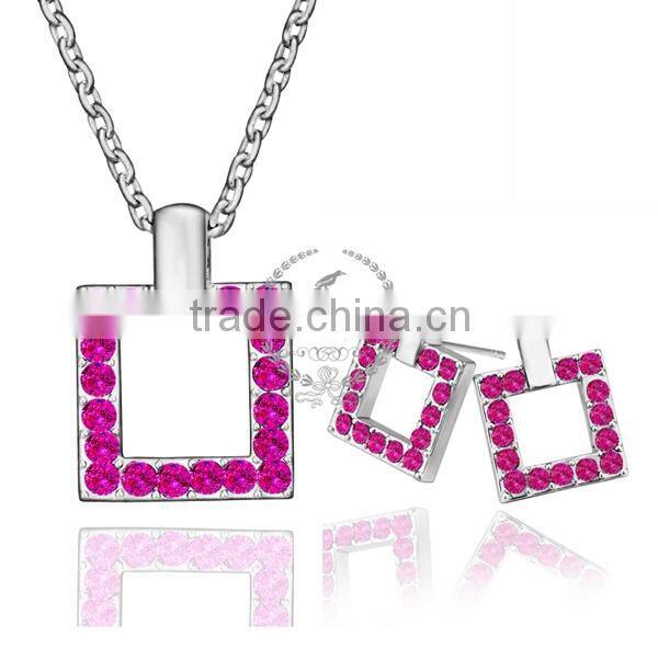 18KRG platinum plated rhinestone crystal purple square pendant charm DIY supplies earrings and necklace jewelry set PS189
