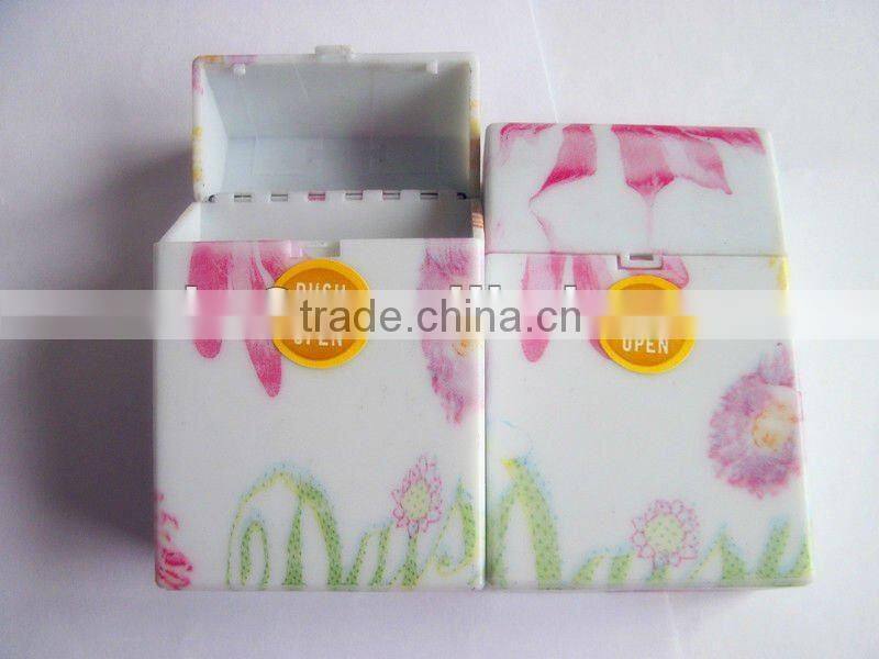 2012 Hot selling. Automatic open plastic cigarette case. Water transfer painted plastic cigarette box.