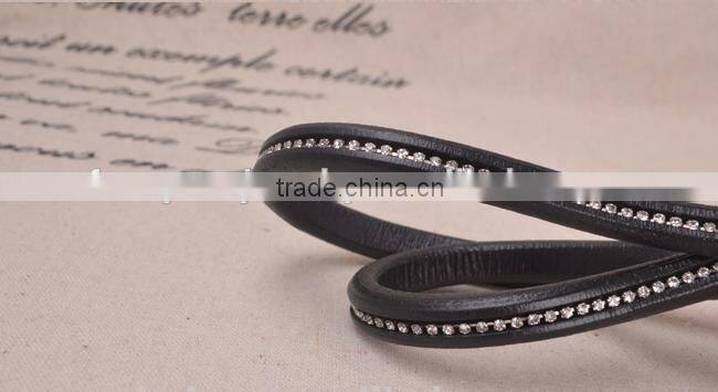 Factory Outlets OEM Diamond 10*6 Black Leather Rope Bracelet