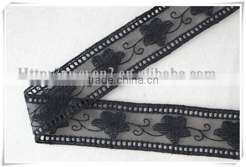 High quality black swiss embroidery cotton voile laces for Decorating