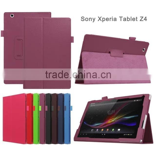 Quality Lychee Texure PU Leather Case with flip Stand For SONY XPERIA Z4 TABLET FOR XPERIA TABLET Z4 FOLD LEATHER CASE POUCH
