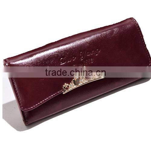 2014 latest oily leather women wallet, hand scratch purse, Korea design flower buckle ladies wallet,multi-function (BXYT006)
