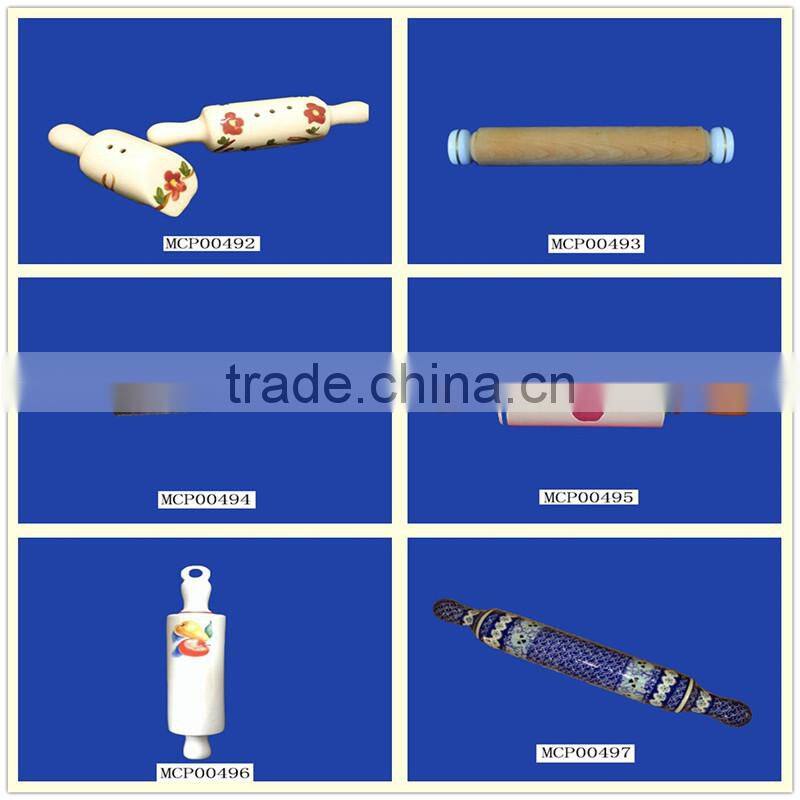 Custom Wooden Handle Handmade Ceramic Rolling Pin