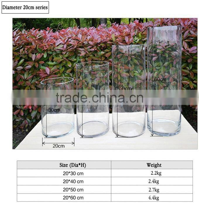 Cylindrical straight hydroponic glass containers transparent glass vase