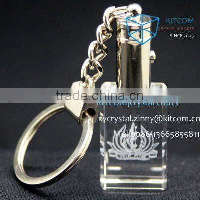 stylish logo engrave crystal keychain with lamp