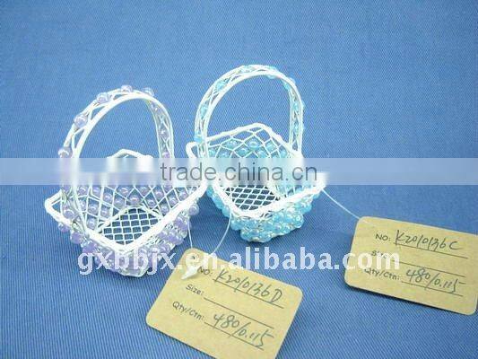 Square/Rectangle wire decorative with blue and purple pearl small easter basket gift basket