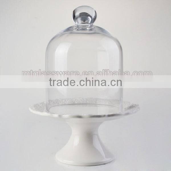 top grade high temperature resistance cake dome set glass cover with glass pedestal