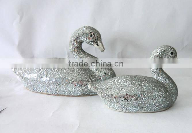 Fabulous Trendy Glass Ornament Silver Mosaic Swan Christmas Gift