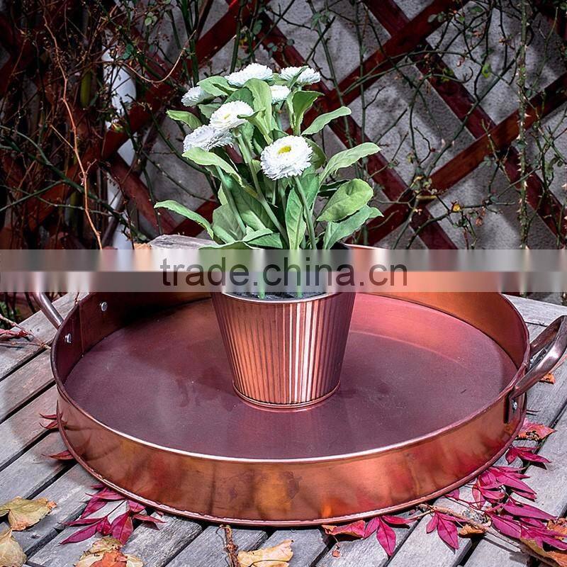 fancy round colorful printed custom metal tin dinner plate tin tray antislip bar serving tin trays
