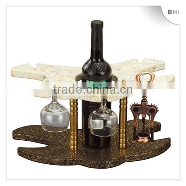 2013 New Style! Bar/hotel leather red wine rack YJ-4 with 4 glass holder, single bottle wine display rack for guest room