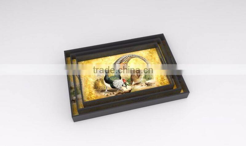 Rectangular lacquer tray with many patterns, made in Vietnam