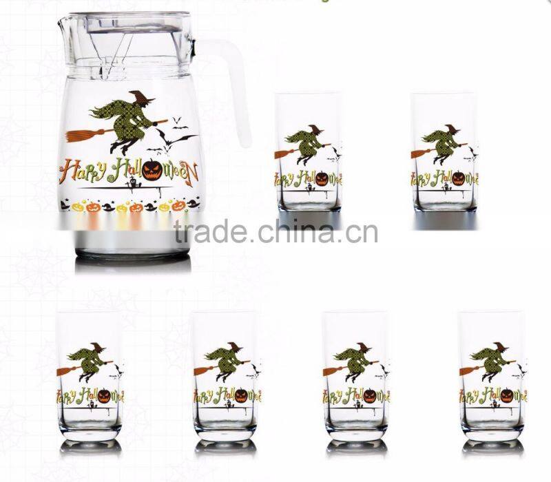 1300ml 1000ml halloween christmas fruit color printing jug set and water glass jug set and glass Carafe and decanter